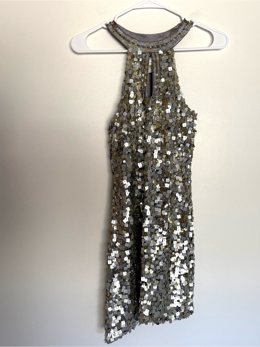 Vintage Sue Wong Nocture Silver Beaded Sequin Mini Dress